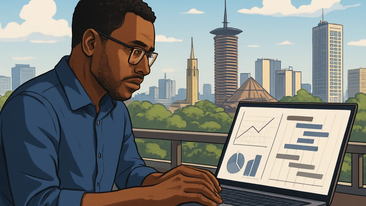 Kenyan founder planning MVP development with Nairobi skyline