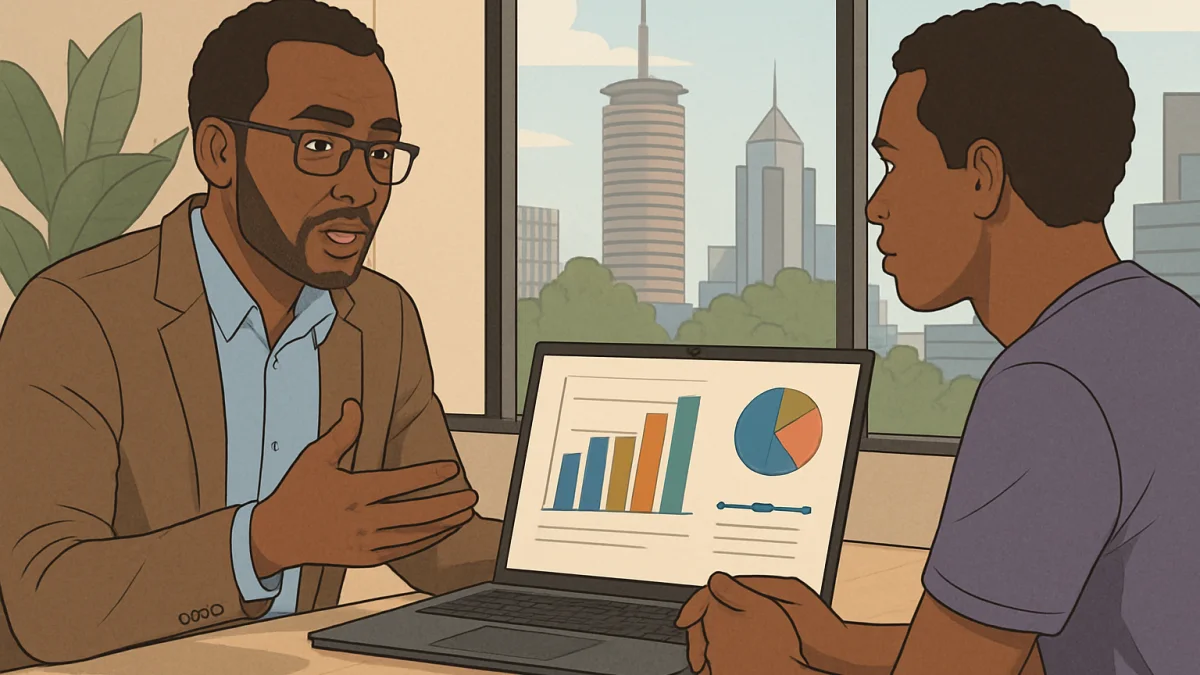 Kenyan tech founder and developer planning MVP development in Nairobi office