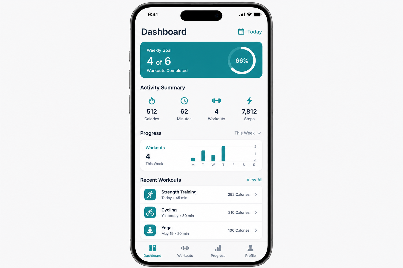 PulseTrack Fitness — mobile app UI by Qaribuhub