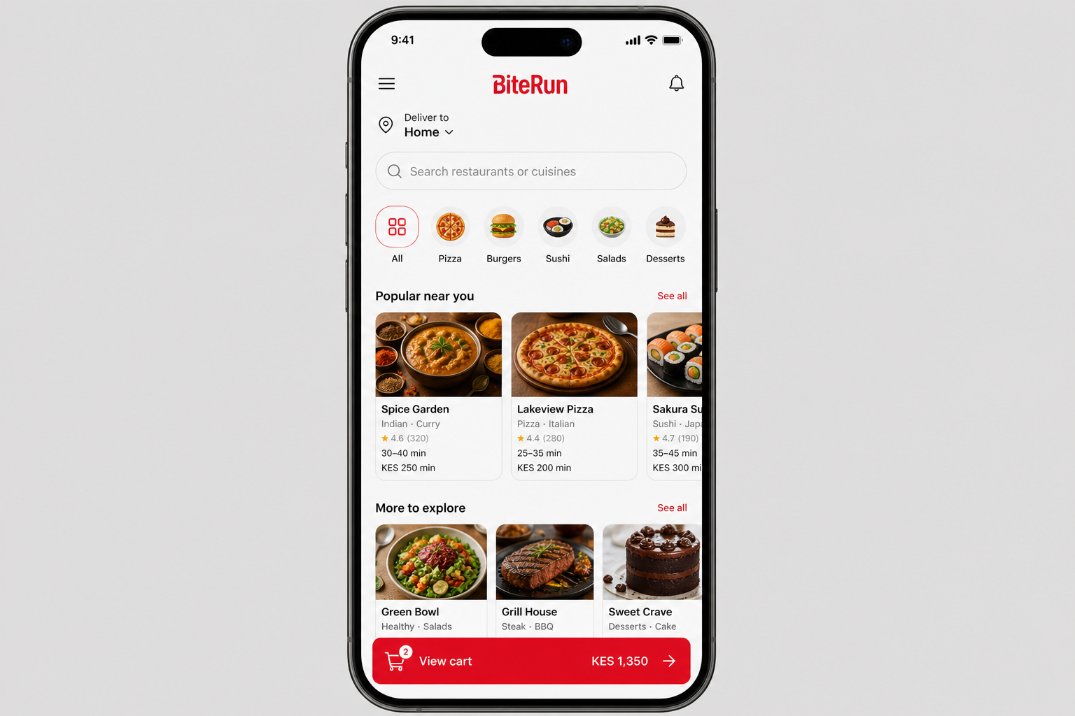 BiteRun Delivery — mobile app UI by Qaribuhub