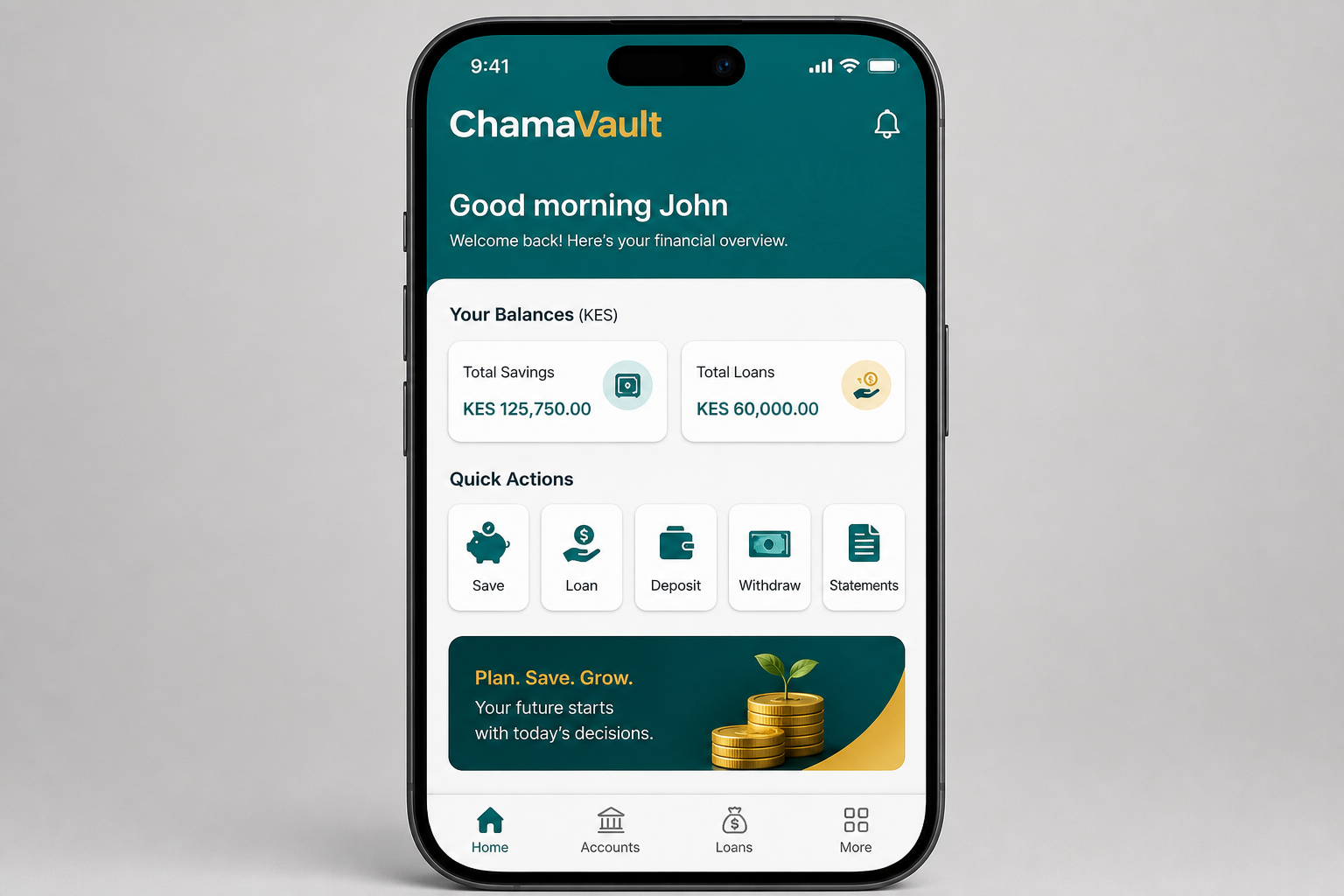 ChamaVault SACCO — mobile app UI by Qaribuhub