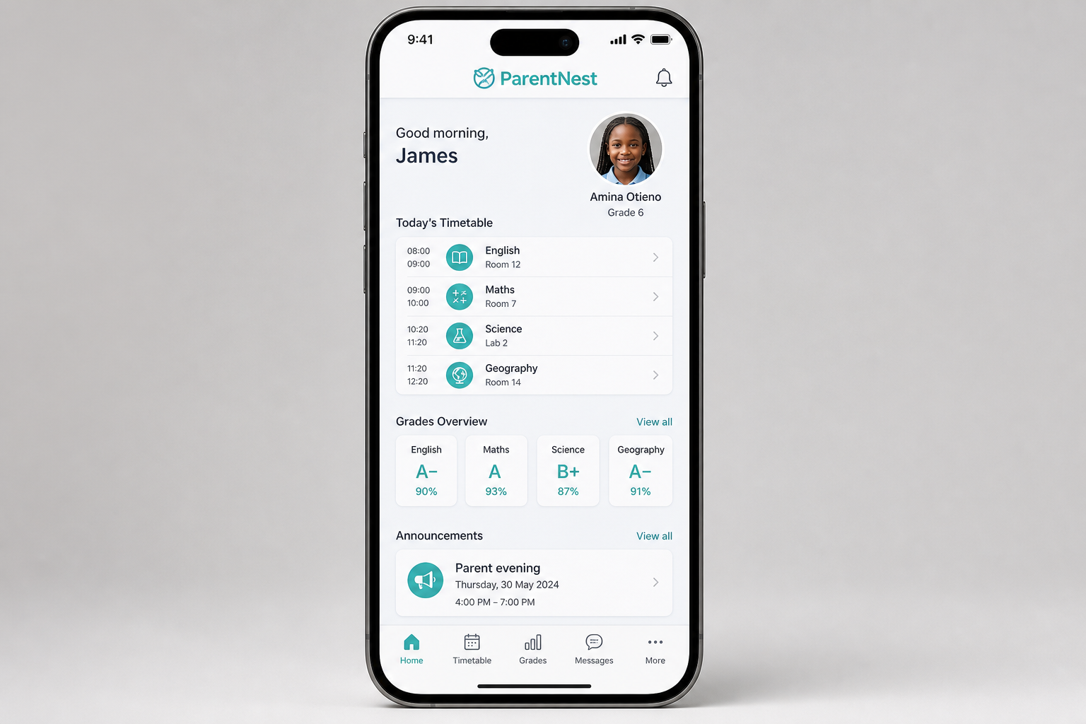 ParentNest Parent App — mobile app UI by Qaribuhub