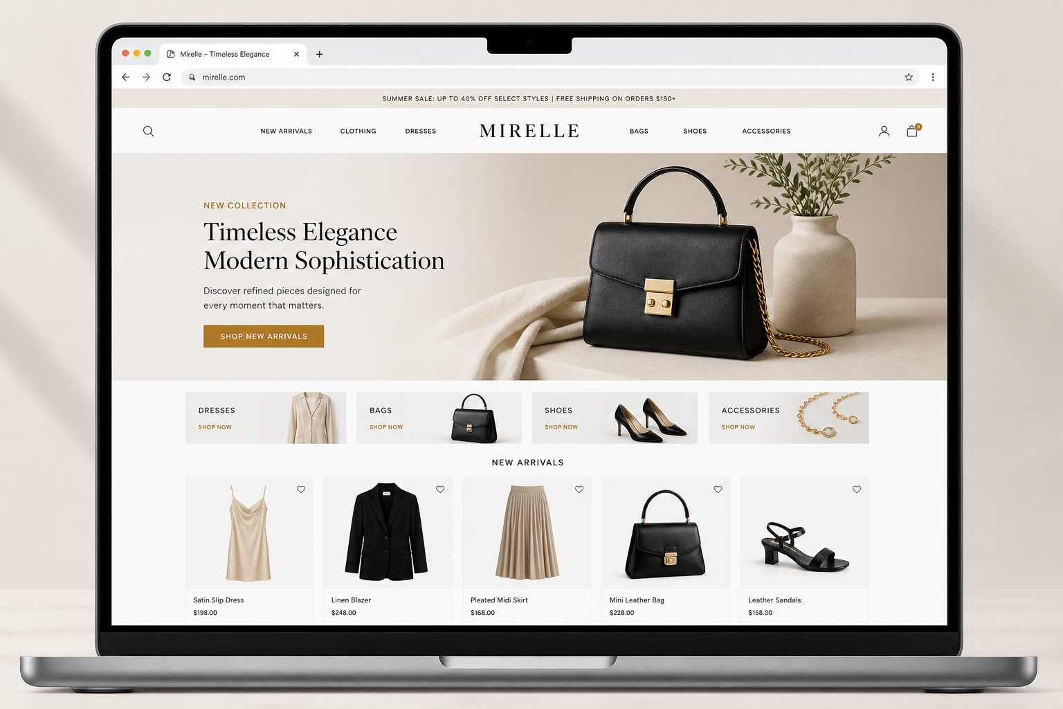 Mirelle Fashion Store — website UI by Qaribuhub