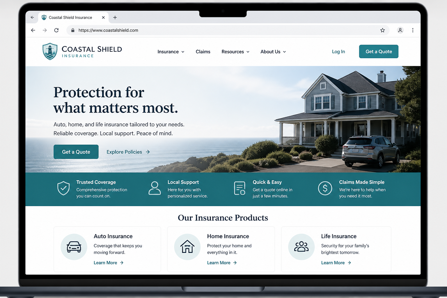 ShieldCover Insurance — website UI by Qaribuhub