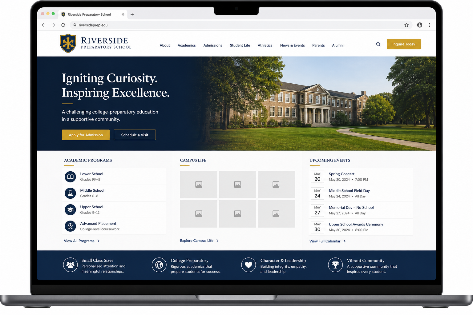 Greenfield Academy Website — website UI by Qaribuhub